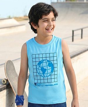 Pine Kids Sleeveless Tee With Globe Print - Blue