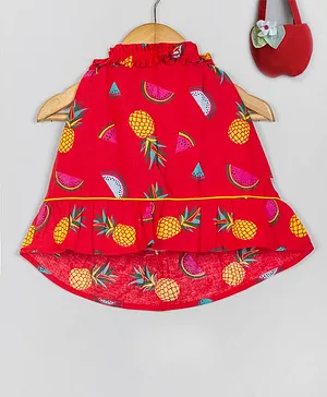 Tangerine Closet Sleeveless Pineapple Printed Crop Top - Red