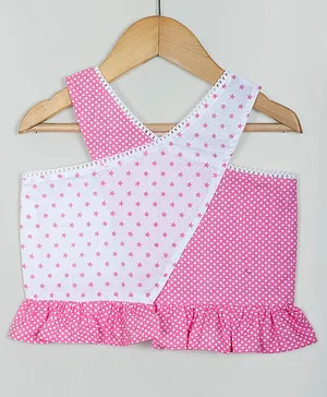 Tangerine Closet Sleeveless Polka Dots And Stars Printed Crop Top - Pink White