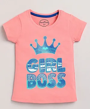 ParrotCrow Short Sleeves Girl Boss Print Tee - Pink