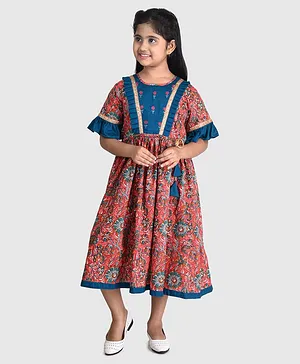 Kinder Kids Half Sleeves Floral Print Dress - Red