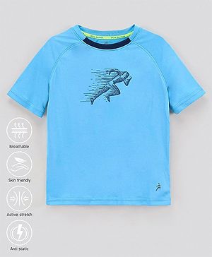 Pine Active Half Sleeves Athlete Print T Shirt - Blue