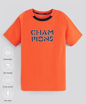 Pine Active Half Sleeves Tee Text Print - Orange