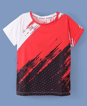 Pine Active Half Sleeves Sportswear T-Shirt Abstract Printed - Red