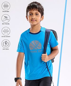 Pine Active Skin Friendly & Breathable Half Sleeves T-Shirt Text Printed - Blue