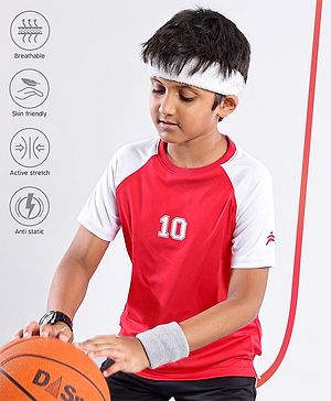 Pine Active Skin Friendly & Breathable Raglan Sleeves Sports Tee Numeric 10 Print - Red White