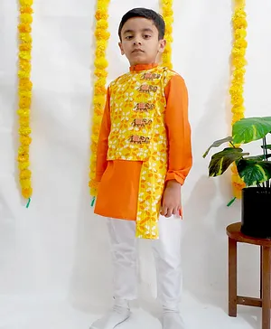 Skosh Full Sleeves Block Print Kurta With Pajama - Orange
