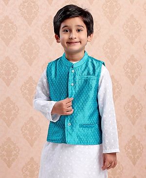Babyhug Sleeveless Cotton Woven Ethnic Jacket Printed - Blue