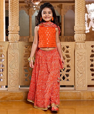 Babyhug Sleeveless Sequined Choli & Flared Lehenga Set With Dupatta - Red