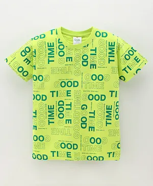 Grab It Half Sleeves Cotton T Shirt Text Printed - Green