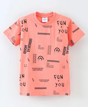 Grab It Half Sleeves T-Shirt Multi Print - Peach