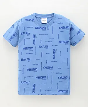 Grab It Half Sleeves Cotton T Shirt Text Printed - Blue