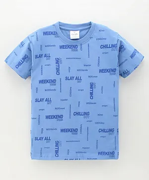 Grab It Half Sleeves Cotton T Shirt Text Printed - Blue
