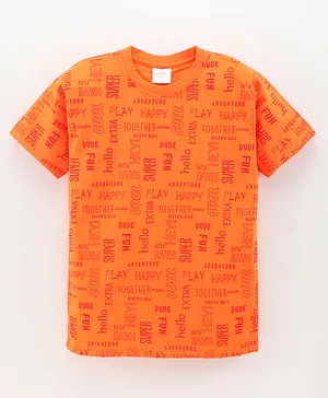 Grab It Half Sleeves Cotton T Shirt Text Printed - Orange