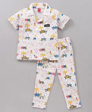 Wow Clothes Half Sleeves Night Suit Vehicle Print - White Yellow