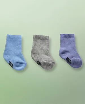 Ooka Baby Ankle Length Knitted Socks Branding Text Design Pack of 3 - Blue Grey