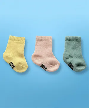Ooka Baby Ankle Length Knitted Socks Branding Text Design Pack of 3 - Yellow Peach Green
