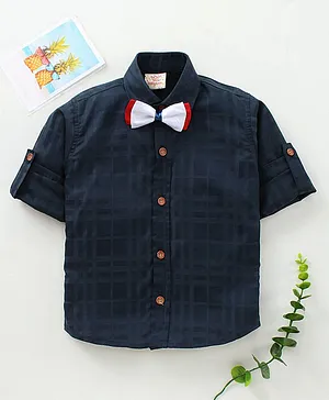 Rikidoos Full Sleeves Checked Shirt With A Bow - Blue
