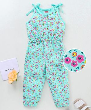 Babyhug 100% Cotton Sleeveless Jumpsuit Floral Print - Multicolor