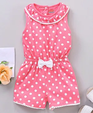 Babyhug 100% Cotton Sleeveless Jumpsuit Polka Dot Print - Pink