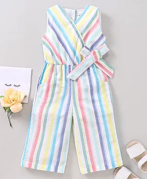 Babyhug Cotton Lurex Sleeveless Striped Jumpsuit - Multicolor