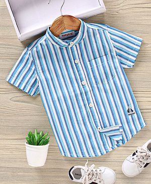 Babyhug Half Sleeves Cotton Striped Shirt - Blue