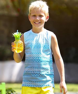 Pine Kids Sleeveless Bio Washed T-Shirt Multi Print - Blue