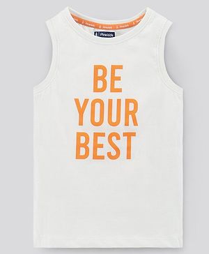 Pine Kids Sleeveless Biowashed T-Shirt Text Print - White