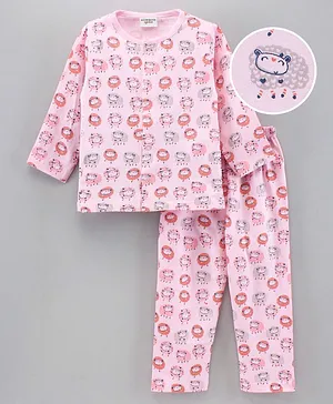 Wonderchild Full Sleeves Sheep Printed Night Suit - Light Pink