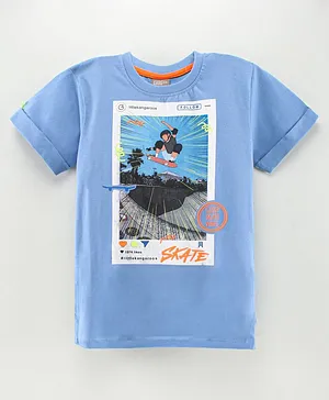 Little Kangaroos Half Sleeves Cotton T-Shirt Skating Graphics - Blue