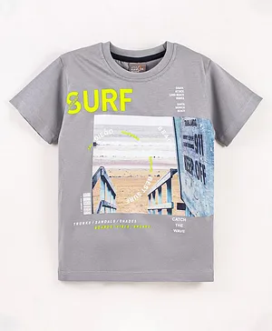 Little Kangaroos Half Sleeves Cotton T-shirt Placement Print - Grey