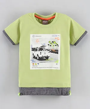 Little Kangaroos Half Sleeves T-Shirt Travel Post Print - Green