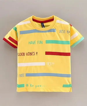 Little Kangaroos Half Sleeves T-Shirt Text Print - Yellow