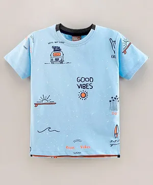 Little Kangaroos Half Sleeves T-Shirt Multi Print- Sky Blue