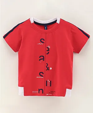 Little Kangaroos Half Sleeves Cotton T-shirt Placement Print - Red