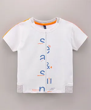 Little Kangaroos Half Sleeves T-Shirt Text Print - White