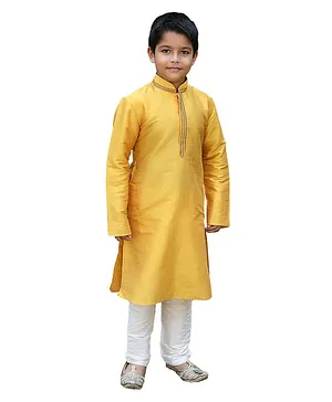 Manyavar Full Sleeves Solid Kurta With Pyjama - Yellow