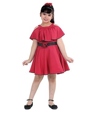 Naughty Ninos Cold Shoulder Sleeves Solid Fit And Flare Dress - Maroon