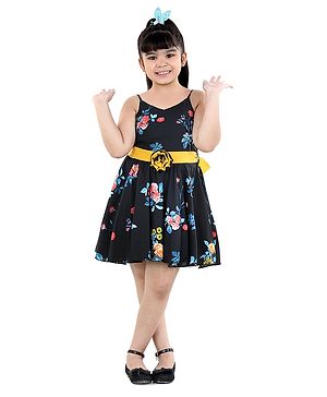 Naughty Ninos Sleeveless Floral Printed Flared Dress - Black