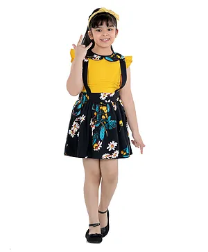 Naughty Ninos Short Sleeves Floral Print Dress - Yellow & Black