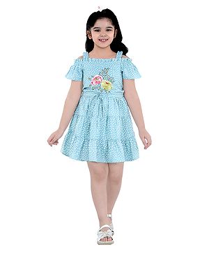 Naughty Ninos Short Sleeves All Over Polka Dotted Dress - Blue