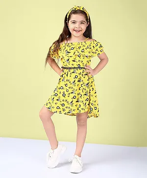 Naughty Ninos Short Sleeves All Over Floral Print Dress - Yellow