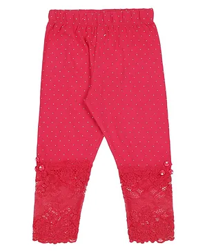 Actuel Lace Detailed Polka Dot Print Capri Pants - Pink