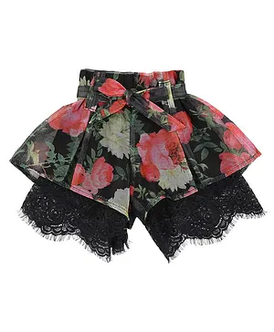 Actuel Floral Print Shorts - Black Pink