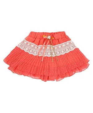 Actuel Polka Dot Print Skirt With Lace Detail Frill - Orange