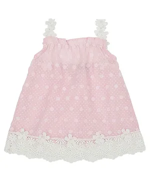 Actuel Sleeveless Lace Detailing Floral Printed Long Tunic Top - Pink & White