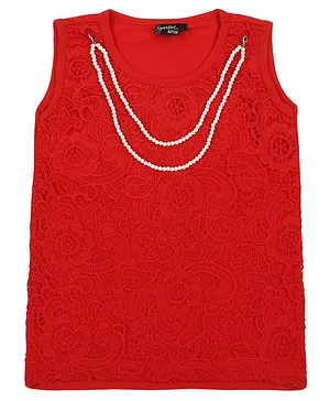 Actuel Sleeveless Floral Design Top - Red