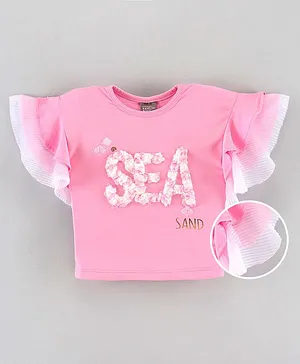 Little Kangaroos Frill Sleeves Top Sea Patch - Pink
