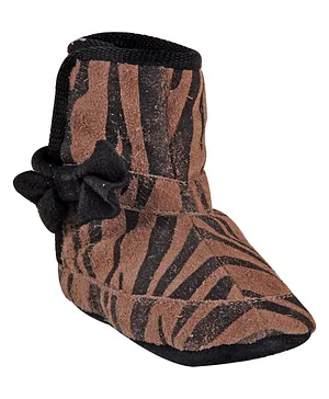 Beanz Tiger Print Pram Boots - Brown