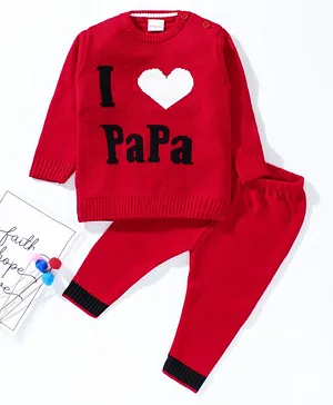 Babyhug Full Sleeves Printed Sweater Set - Red